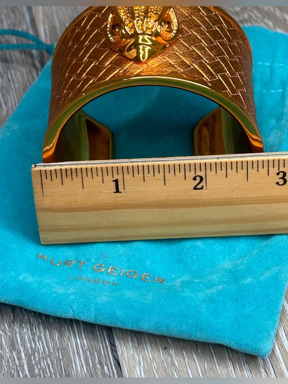 Kurt Geiger EAGLE XL Statement Cuff — Gold Textured Designer Bracelet - Picture 8 of 9